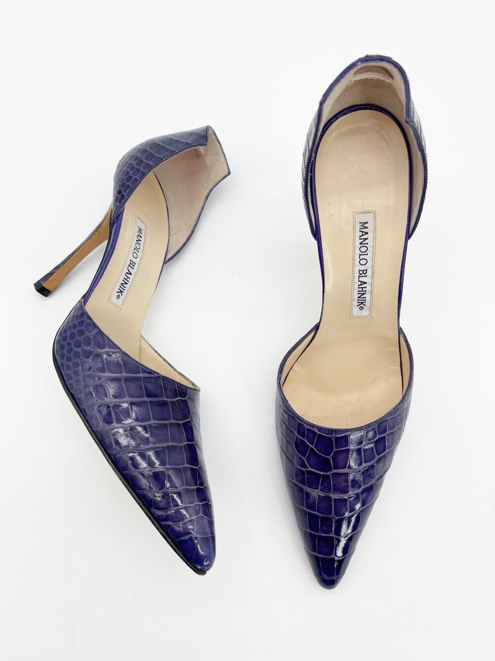 Manolo Blahnik Vintage Purple Exotic Alligator Leather D'Orsay Heels IT 39.5